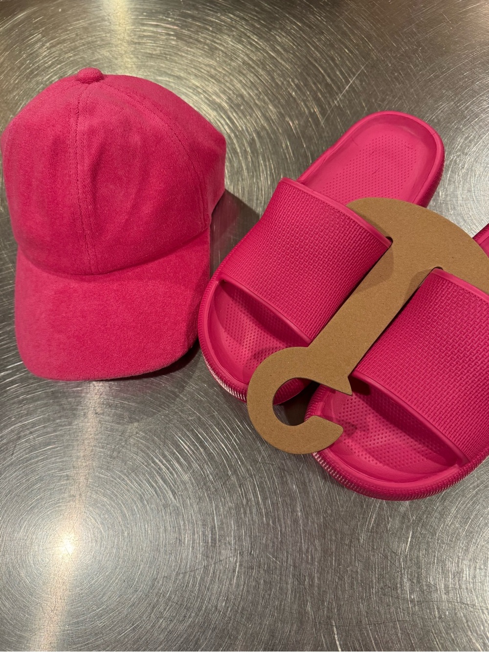 Hot Pink Cap and Slide Sandals Set